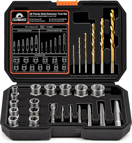 Vista 10 de Coobeast - Juego de extractor de pernos resistente, 13 piezas con adaptador de 3/8 pulgadas, para tuercas peladas, tornillos oxidados, redondeados