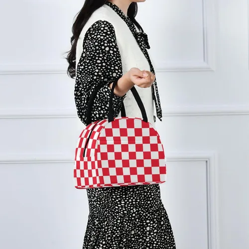 Vista 7 de Buffalo Plaid Check White Red Adjustable Insulated Lunch Cooler Bag Lunch Box for Boys for Camping bolsos termicos para mujer