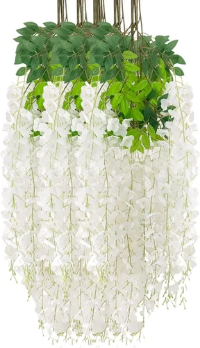 Vista 9 de Paquete de 5 guirnaldas de flores colgantes de glicina rosa, enredaderas de flores artificiales de 3.77 pies, glicinia falsa, guirnalda colgante