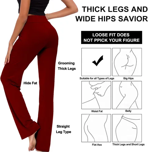 Vista 5 de Pantalones de yoga para mujer con bolsillos, pantalones de yoga holgados de pierna recta con cordón para yoga y correr, estilo casual
