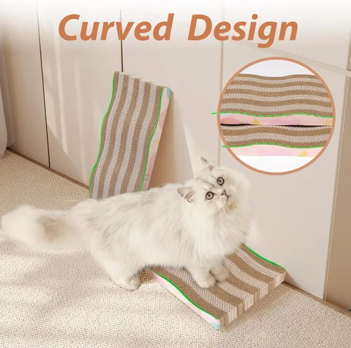 Vista 4 de Almohadilla de rascar para gatos, 2 piezas de cartón rascador grande para gatos con texturas de arañazos reversibles de primera calidad, diseño a