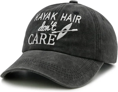 Vista 2 de Waldeal Gorra de béisbol ajustable lavada con diseño de Kayak Hair Don't Care para mujer