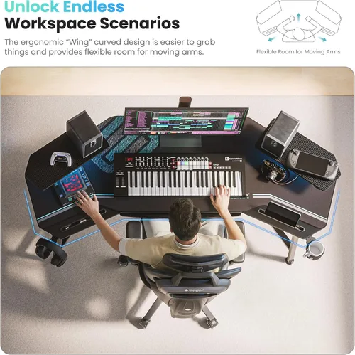Vista 4 de EUREKA ERGONOMIC Bandeja de teclado en forma de ala de escritorio para juegos de 72 pulgadas, color negro