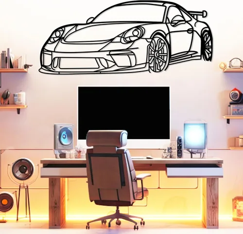Vista 13 de DecoSoul Arte de Pared de Metal con Silueta de Coche 911, Coche Deportivo, Decoración de Línea de Silueta Automotriz, Cueva de Hombre, Regalo