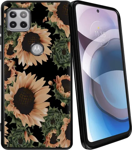 Vista 10 de CasesOnDeck - Funda negra para Motorola Moto One 5G Ace (2021) / Moto One 5G Ace TPU - Carcasa de TPU Gel Flex TPU, serie floral tropical, funda