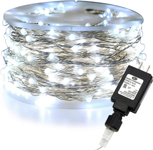 Vista 14 de RUICHEN Guirnalda de luces LED de alambre plateado con carrete de 99 pies, 300 luces LED de 99 pies, color verde