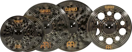 Vista 2 de Conjunto de platillos en caja con hihats de 15", choque de 20", choque-paseo de 22" más un choque de basura de 18" gratis – Classics Custom Dark
