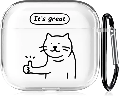 Vista 25 de Funda transparente para AirPods de 2ª generación de 1ª generación, diseño de gatito kawaii para mujeres, hombres y niños, funda de carga de TPU