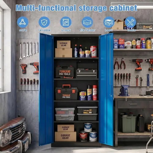 Vista 7 de Gabinete de almacenamiento de metal con cerradura de 71 pulgadas Negro y azul