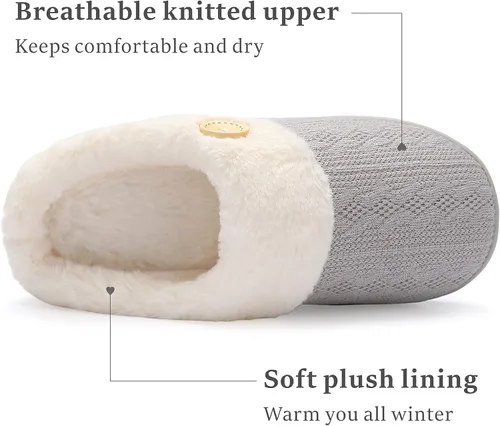 Vista 3 de Chantomoo Womens Slipper Warm Comfy Memory Foam House Slippers Knitted Shoes Faux Fur Lined Anti-Skid Rubber Sole Bedroom Cozy Indoor Outdoor
