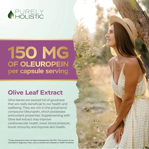 Vista 5 de Purely Holistic Hawthorn Berry 665mg + Extracto de hoja de olivo paquete de 750 mg + 270 cápsulas veganas, fabricado en los Estados Unidos