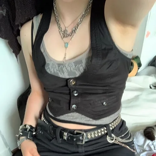 Vista 4 de Chaleco con botones para mujer, corsé corto con espalda cruzada, estilo punk, grunge, ropa de calle