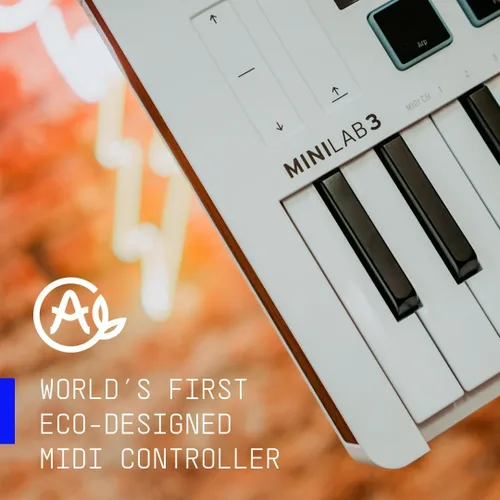 Vista 7 de Arturia MiniLab Controlador de teclado MIDI USB de 3 a 25 teclas con 8 almohadillas de batería multicolor, 8 perillas y software de producción