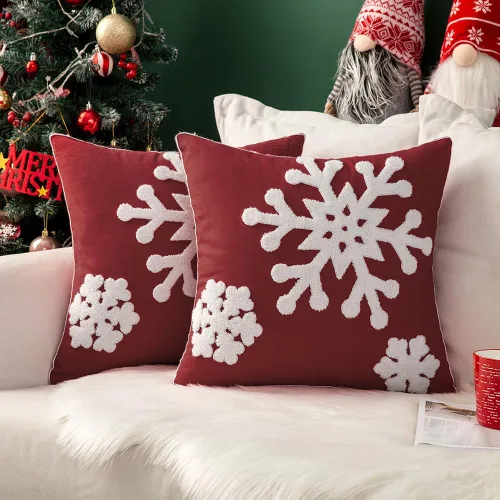 Vista 9 de MIULEE Paquete de 2 fundas de almohada decorativas de Navidad con diseño de copo de nieve, fundas de almohada de lona con bordado de invierno