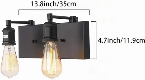 Vista 4 de 2 luces de tocador de baño, moderno aplique de pared industrial negro con enchufes ajustables para dormitorio, sala de estar, pasillo, cocina