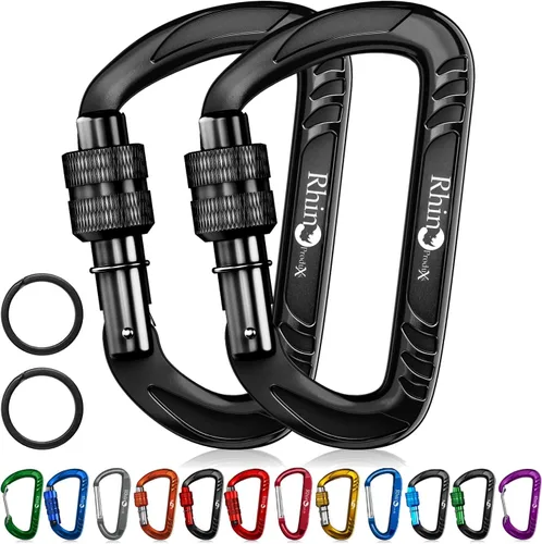 Vista 20 de Rhino Produxs 12kN (2697 lbs) Heavy Duty Carabiner Clips Autolocking Negro