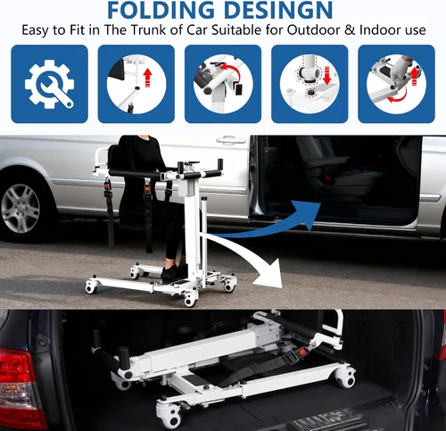 Vista 5 de Silla elevadora eléctrica mejorada para pacientes, silla elevadora de transferencia plegable para automóvil, silla de ducha elevadora
