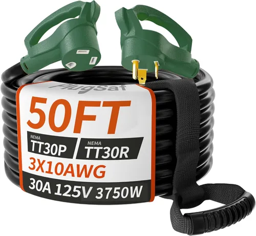 Vista 12 de PlugSaf - Cable de extensión para caravana de 15 pies y 30 amperios para exteriores, 10AWG 125V 3750W STW, color amarillo NEMA TT-30P/R, Flexible