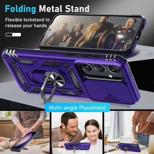 Vista 2 de Janmitta Compatible con Samsung Galaxy S24 FE Funda con Cubierta Deslizante Integrada para Lente de Cámara+Protector de Pantalla+Soporte de Anillo