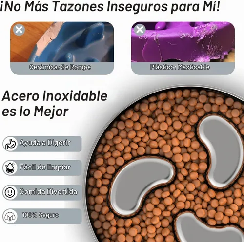 Vista 3 de Feedoo Cuenco para perros de alimentación lenta de 1.5 tazas, acero