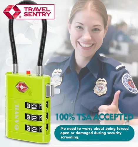 Vista 8 de ANVIL Cerraduras de equipaje aprobadas por la TSA - Cerraduras de viaje combinadas TSA008 de alta seguridad con indicador de inspección para maletas