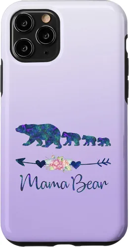 Vista 29 de Teal Blue Purple Floral Mama Bear Three Cubs Silver Purple Case for iPhone 17
