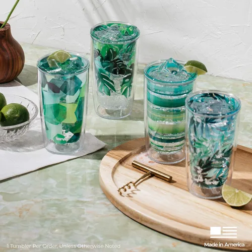 Vista 7 de Taza de viaje Tervis Yao Cheng Verde Cristal de doble pared aislada hecha en Estados Unidos mantiene las bebidas frías y calientes, 16 onzas