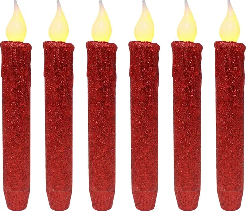 Vista 21 de CVHOMEDECO. Velas LED sin llama con purpurina parpadeantes que funcionan con pilas, con temporizador para el hogar, boda, Halloween, decoración