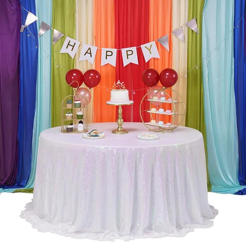Vista 83 de Mantel de lentejuelas color azul bebé de 50" Cubierta de mesa con purpurina redonda color azul claro de lentejuelas metálicas Sobremanteles de mesa