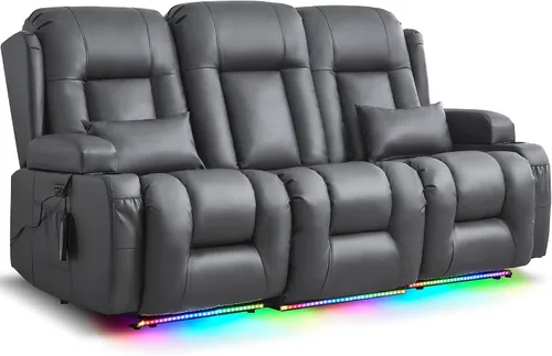 Vista 42 de URRED Sofá reclinable Power Loveseat con masaje y calor, gris ceniza