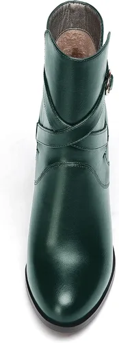 Vista 3 de WAYDERNS Botas altas de tacón alto de tacón alto con hebilla sólida para mujer, punta redonda mate, 4 pulgadas