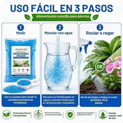 Vista 4 de RAINFLOW 10-30-20 Blossom Booster - Fertilizante soluble en agua azul
