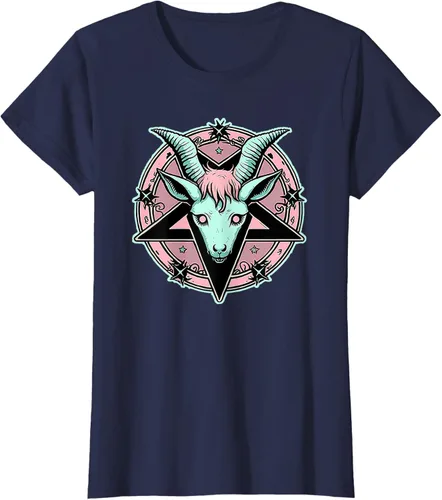 Vista 26 de Camiseta Kawaii Paste Creepy Goat Pentacle, Negro