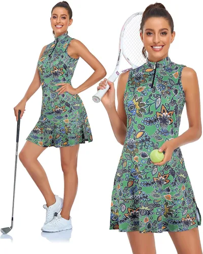 Vista 5 de Cucuchy Vestido de golf y tenis para mujer, sin mangas, atlético, para entrenamiento