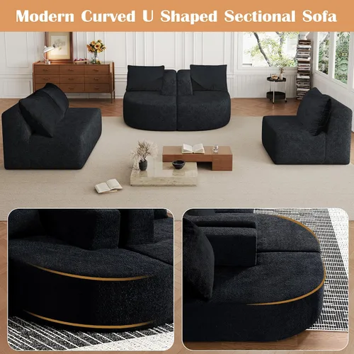 Vista 8 de Sofá modular modular de 144 pulgadas, sofá de nube en forma de U de gran tamaño, color negro No Assembly Required • 22" Deep Memory Foam Seat •