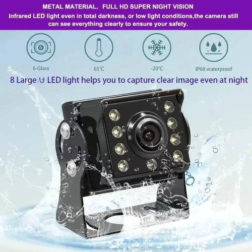 Vista 5 de Sistema de cámara de respaldo 4K RV, monitor de pantalla táctil de 10.1 pulgadas con 4 cámaras de visión nocturna 1080P, reproducción de video USB