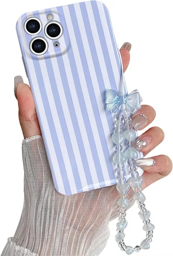 Vista 7 de Bonita funda a rayas para iPhone 6 Plus iPhone 6s Plus con cadena de cuentas, estética suave y delgada, funda protectora de poliuretano