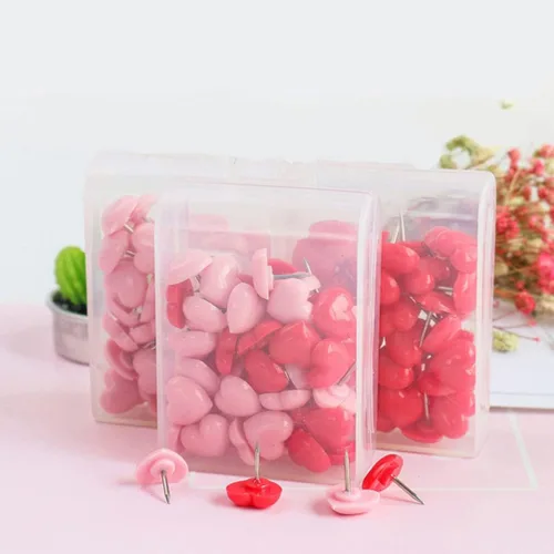 Vista 4 de MAGICLULU Map Tacks Push Pins 100pcs Heart Shape Reusable Desk Accessories Bulletin Board Pushpin Set