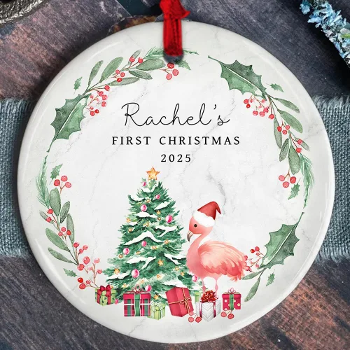 Vista 15 de Adorno personalizado de cerámica para la primera Navidad del bebé 2025 – Recuerdo navideño de copo de nieve personalizado con nombre, nuevo adorno