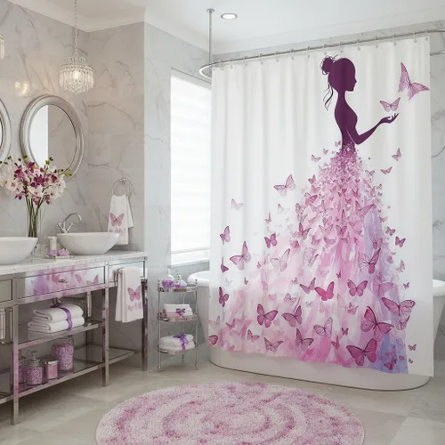 Vista 14 de Homewish Cortina de ducha de sirena azul con diseño de princesa sirena, juego de cortina de ducha para niños y adultos, cortina de baño subacuática