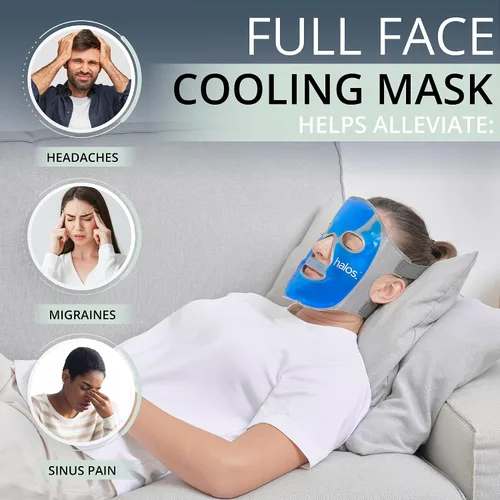 Vista 3 de MyHalos Máscara facial de hielo – Mascarilla de congelado para aliviar el dolor, migraña y cirugía de muelas del juicio. Nuestra máscara facial