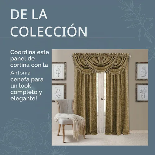 Vista 6 de Elrene Home Fashions Antonia Panel de Cortina Individual para Ventana con Diseño Floral de Damasco Opaca, 52"x84", Dorado Antiguo Oro envejecido