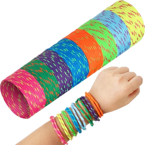 Vista 7 de WILLBOND Pulsera de amistad de neón 216 a granel para mujer, pulsera de paracaídas de regreso a clases, regalo para estudiantes, cumpleaños, aula