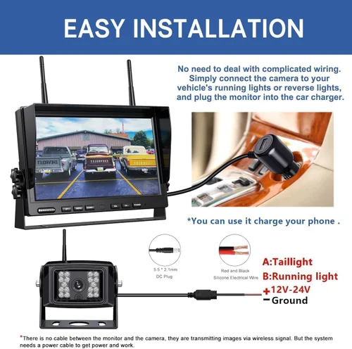 Vista 4 de ZEROXCLUB Sistema de cámara de respaldo inalámbrico de 10 pulgadas 1080P, 10 pulgadas DVR dual/Quad Monitor inalámbrico 2 cámaras de visión trasera