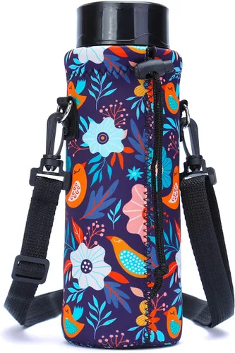 Vista 6 de AMARY - Bolsa de transporte de neopreno para botella de agua, con correa ajustable para el hombro, cubierta aislada para botellas de acero Aves