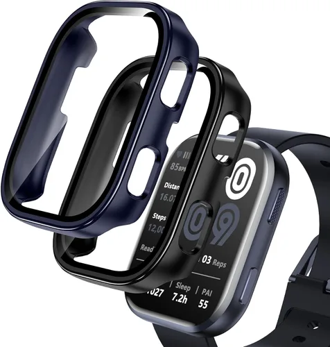 Vista 11 de Paquete de 2 fundas compatibles con Amazfit Bip 6, protector de pantalla de vidrio templado con cubierta de policarbonato duro, a prueba de golpes