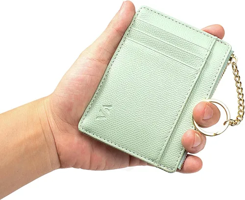 Vista 68 de Tarjetero delgado con bloqueo RFID, billetera de bolsillo pequeño, con cremallera Keychian para monedero, monedero y tarjetero para mujeres y hombres