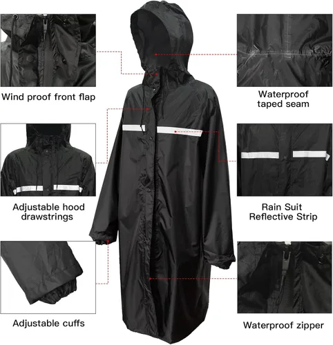 Vista 2 de LOOGU Chaqueta de lluvia con capucha, impermeable largo y ligero, poncho de lluvia de camuflaje impermeable para hombres