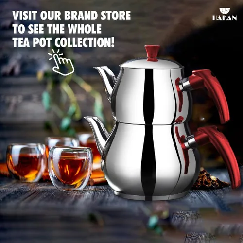 Vista 7 de Hakan Juego de tetera Maxi Double Bondy de acero inoxidable de 3.2 L, 107 onzas, con tapa doble autocolador, juego de tetera estilo samovar turco