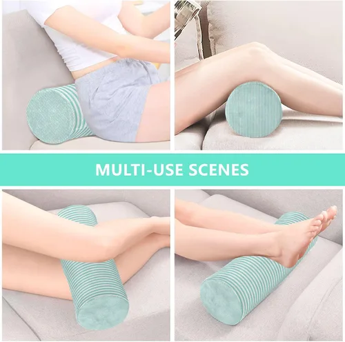 Vista 7 de Rollo cervical para el cuello, almohada redonda de rayas blancas y azul cielo, almohada lavable de espuma viscoelástica, almohada de refuerzo